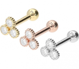 Gold Ohrpiercing 3 Kristalle