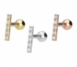 Gold Ohrpiercing Balken Kristalle