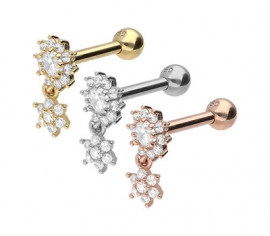 Gold Ohrpiercing Kristallblume